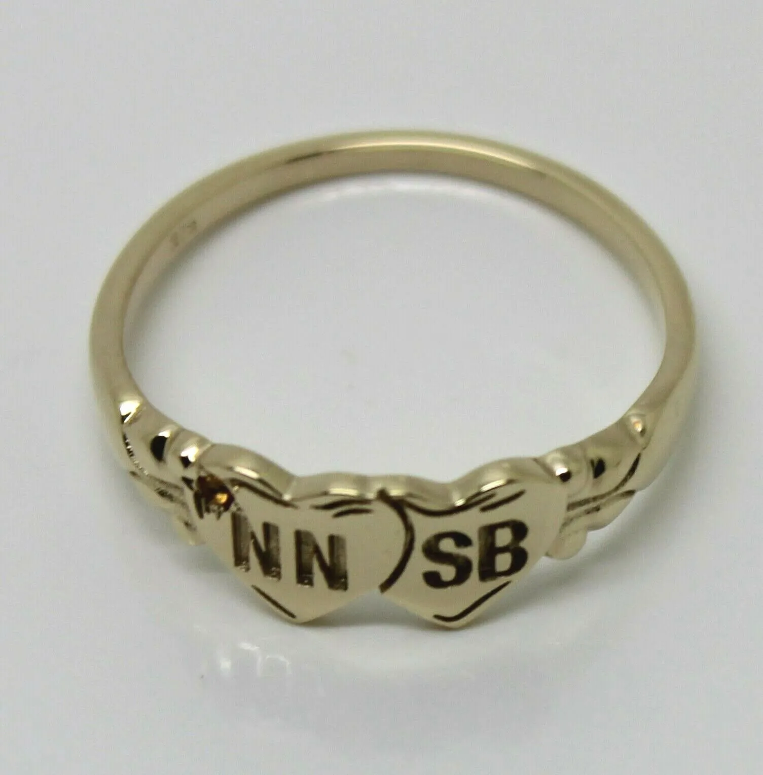 Genuine 9ct 9k Yellow, Rose or White Gold Double Heart Yellow Topaz Birthstone Signet Ring   Engraving
