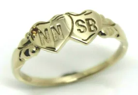 Genuine 9ct 9k Yellow, Rose or White Gold Double Heart Yellow Topaz Birthstone Signet Ring   Engraving