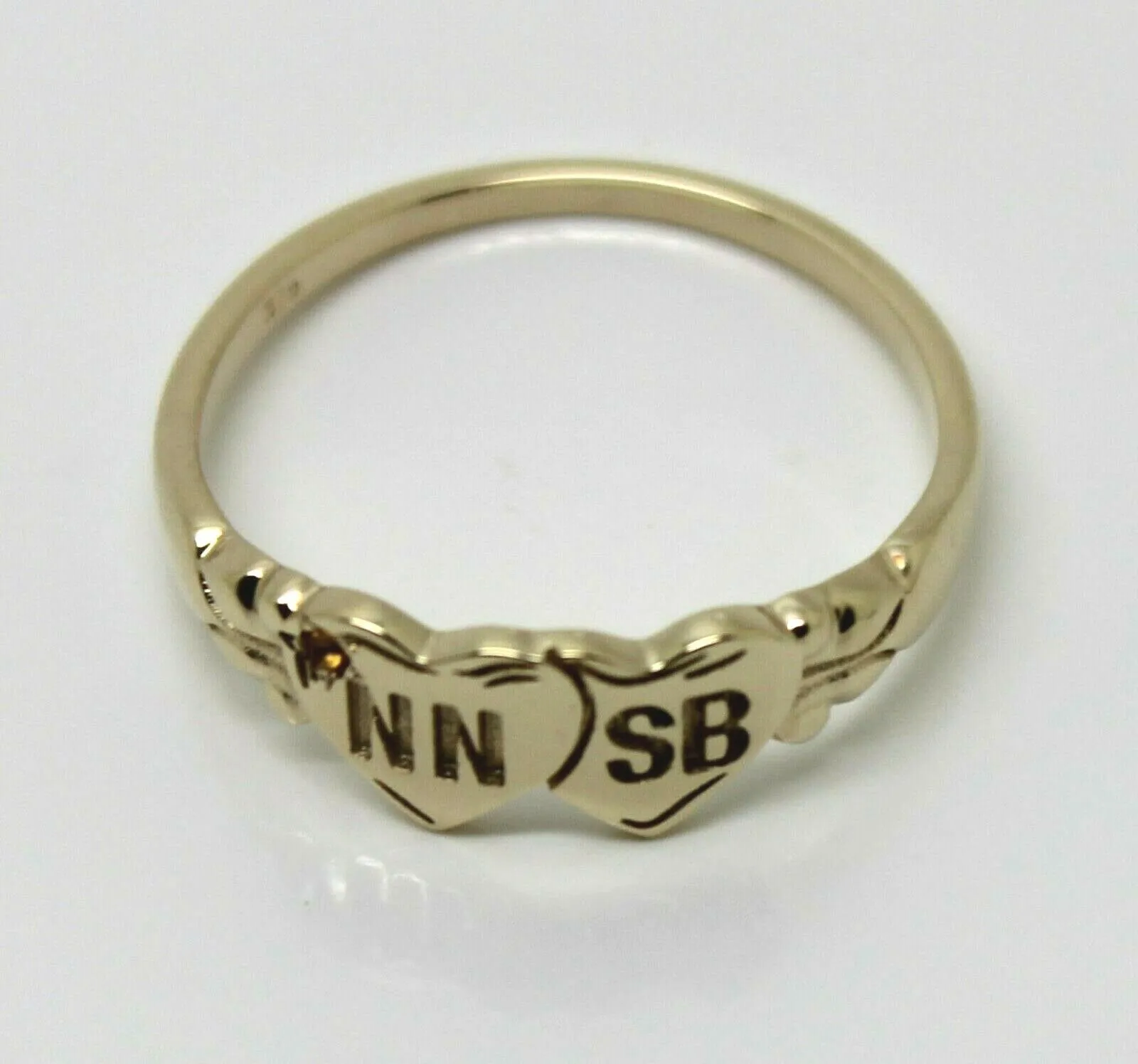 Genuine 9ct 9k Yellow, Rose or White Gold Double Heart Yellow Topaz Birthstone Signet Ring   Engraving