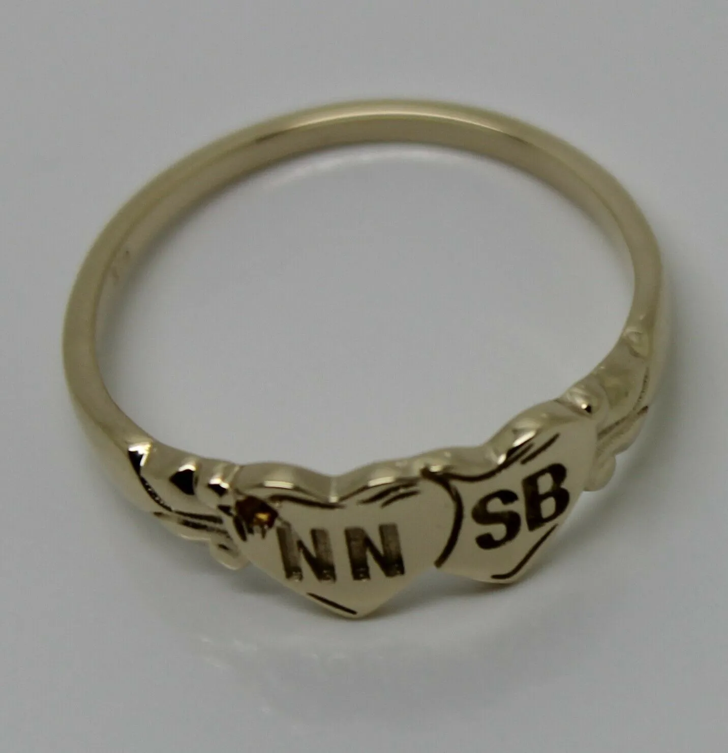 Genuine 9ct 9k Yellow, Rose or White Gold Double Heart Yellow Topaz Birthstone Signet Ring   Engraving