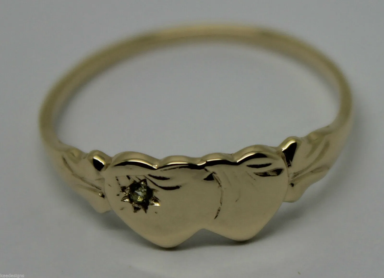 Genuine 9ct Yellow, Rose or White Gold Double Heart Signet Ring Peridot -August Birthstone