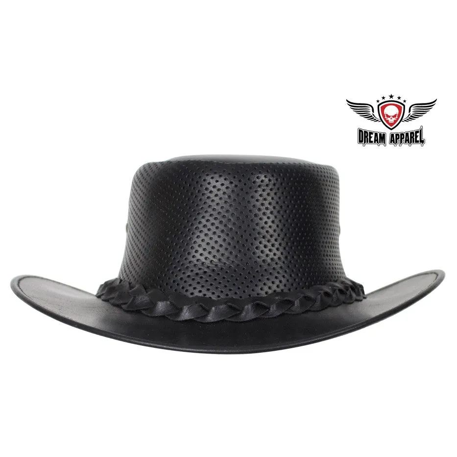 Genuine Black Naked Cowhide Leather Gambler Hat