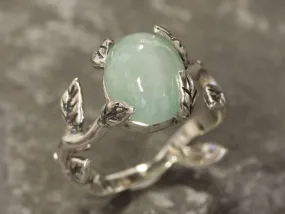 Genuine Emerald Ring - Leaf Silver Ring - Green Boho Ring