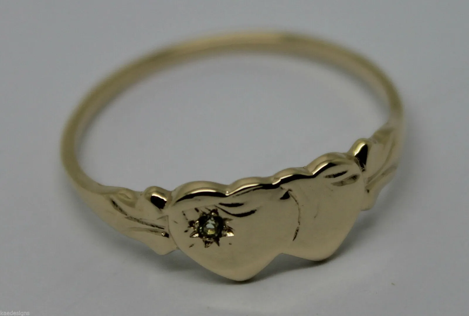 Genuine Size Q, 9ct Yellow, Rose or White Gold Double Heart Signet Ring Peridot -August Birthstone