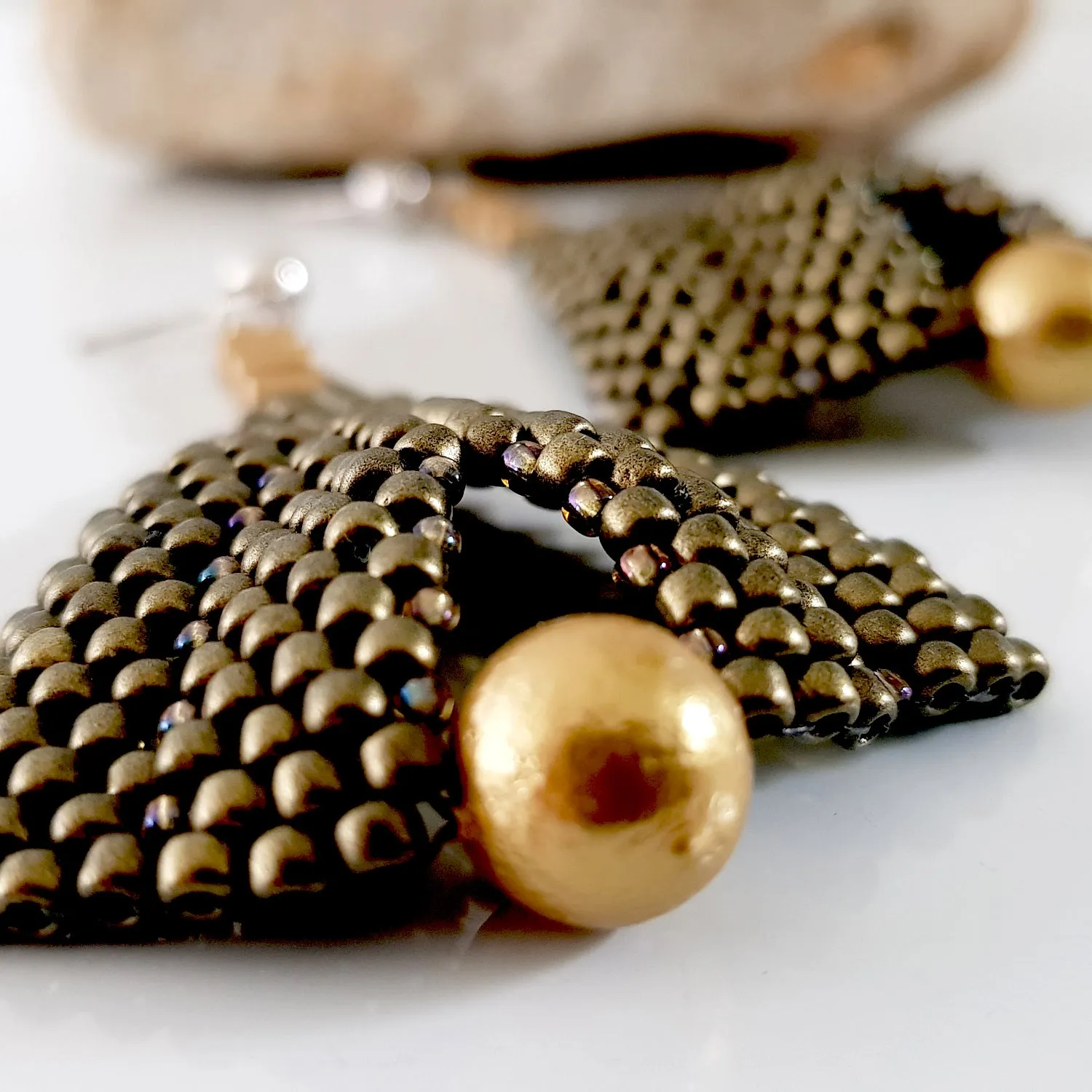 Goddess Leaf Earrings - Designer Beaded Pearl Statement Earrings | (KJ-386E) Handmade Earrings