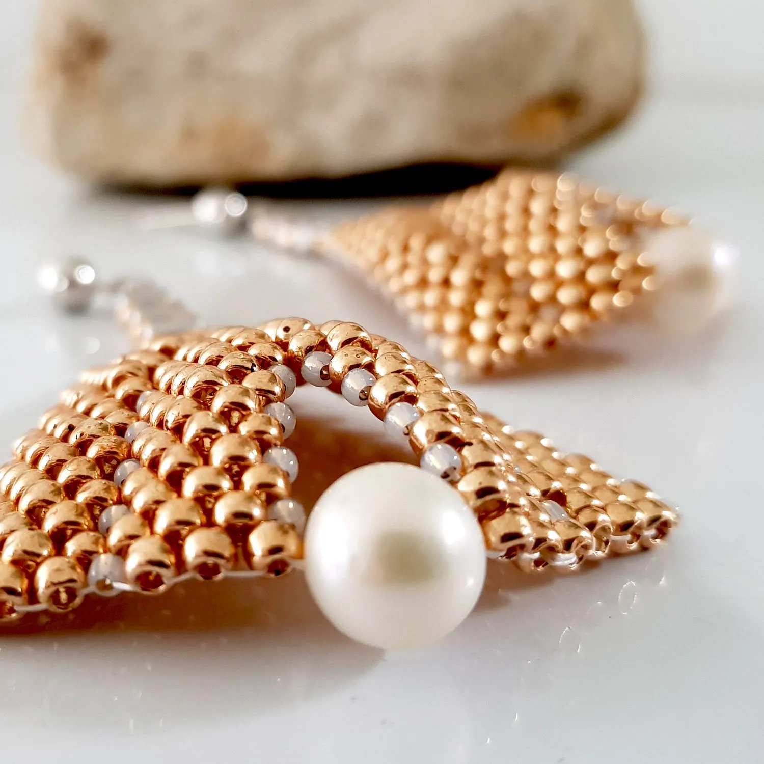 Goddess Leaf Earrings - Designer Beaded Pearl Statement Earrings | (KJ-386E) Handmade Earrings