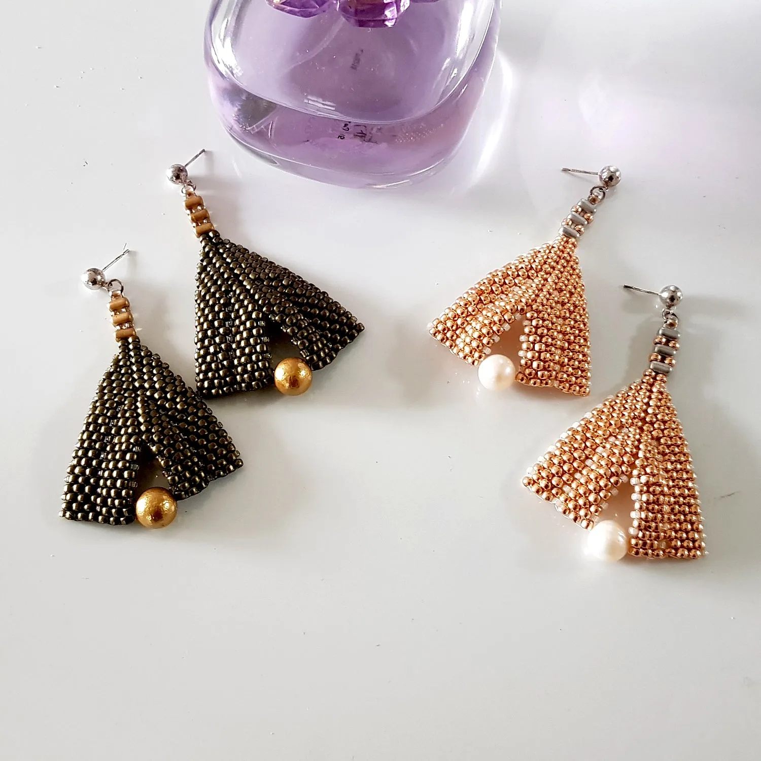 Goddess Leaf Earrings - Designer Beaded Pearl Statement Earrings | (KJ-386E) Handmade Earrings
