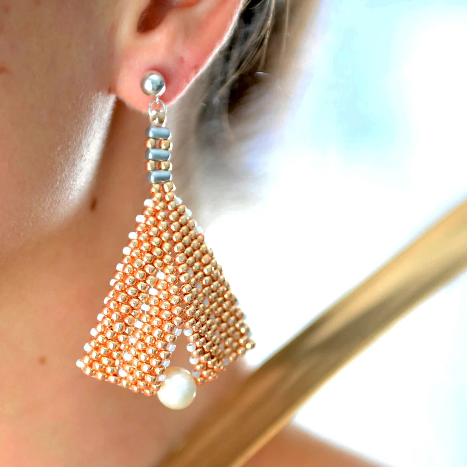 Goddess Leaf Earrings - Designer Beaded Pearl Statement Earrings | (KJ-386E) Handmade Earrings