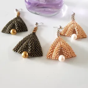 Goddess Leaf Earrings - Designer Beaded Pearl Statement Earrings | (KJ-386E) Handmade Earrings