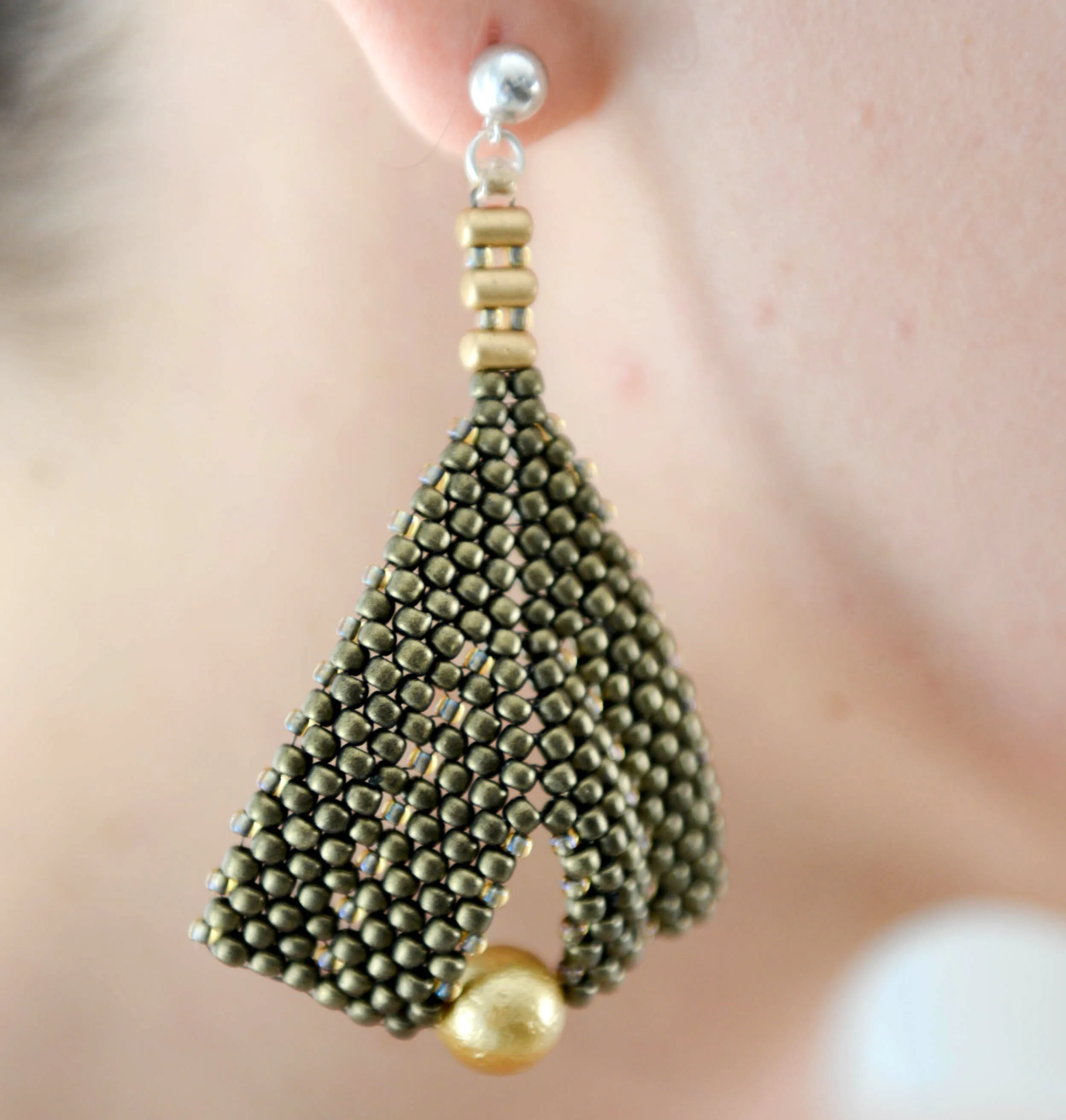 Goddess Leaf Earrings - Designer Beaded Pearl Statement Earrings | (KJ-386E) Handmade Earrings