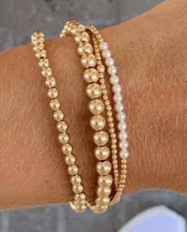 Gold Bliss 2mm Bead Bracelet - Pearl