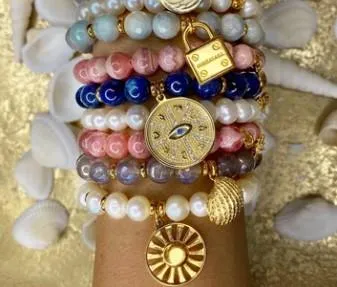 Gold Collection - Moonstone Stone Bracelet with Birthday Wishes Gold Charm
