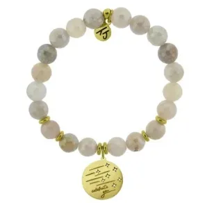 Gold Collection - Moonstone Stone Bracelet with Birthday Wishes Gold Charm