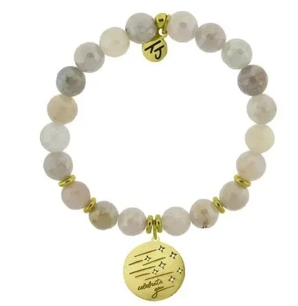 Gold Collection - Moonstone Stone Bracelet with Birthday Wishes Gold Charm