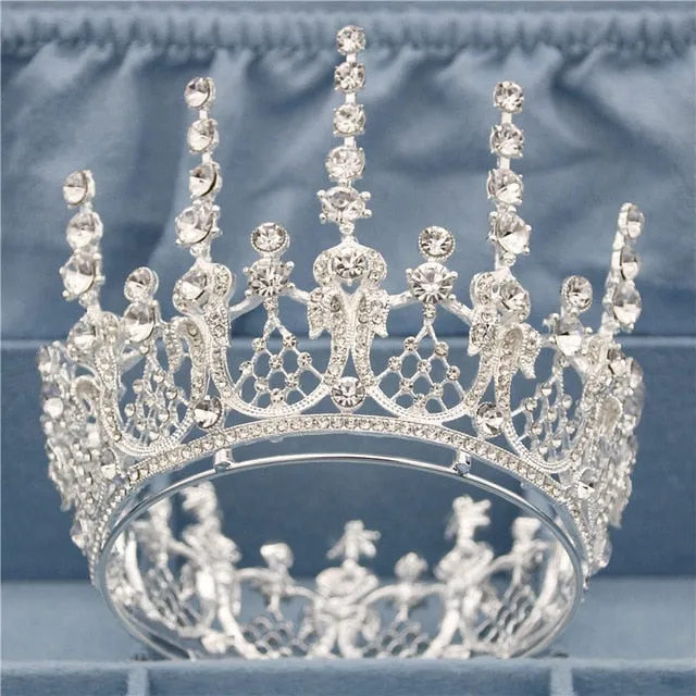 Gold Full Round Queen King Tiara Crown Pageant  Bridal Wedding