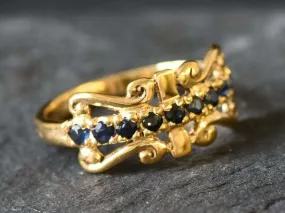 Gold Sapphire Crown Ring - Natural Sapphire Ring, Gold Sapphire Ring