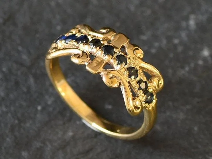 Gold Sapphire Crown Ring - Natural Sapphire Ring, Gold Sapphire Ring