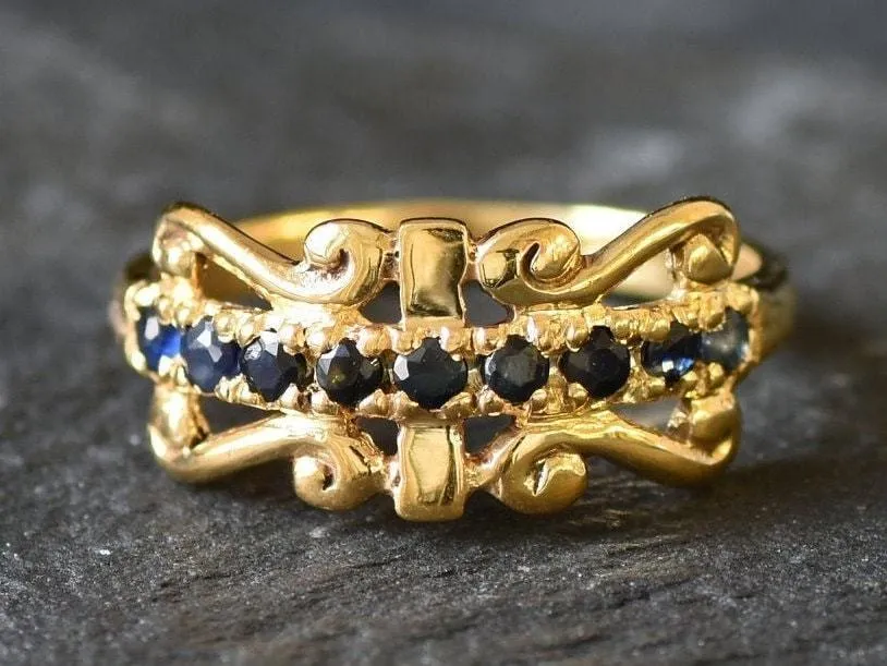 Gold Sapphire Crown Ring - Natural Sapphire Ring, Gold Sapphire Ring