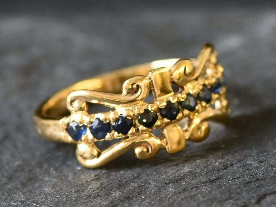Gold Sapphire Crown Ring - Natural Sapphire Ring, Gold Sapphire Ring