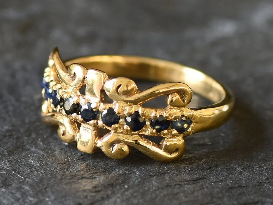 Gold Sapphire Crown Ring - Natural Sapphire Ring, Gold Sapphire Ring
