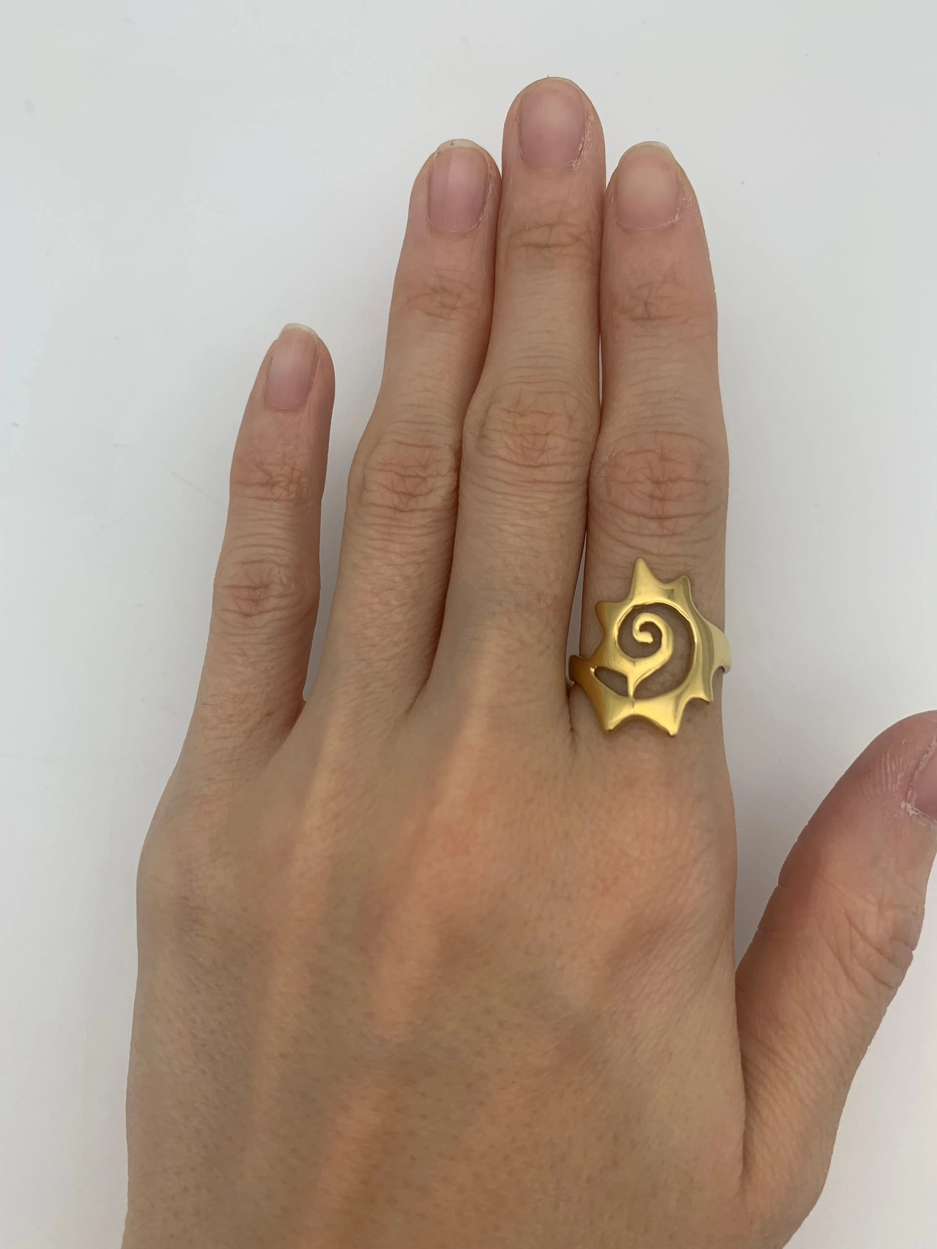Gold Swirl Sun Ring - Large Sun Ring, Spiral Sun Ring