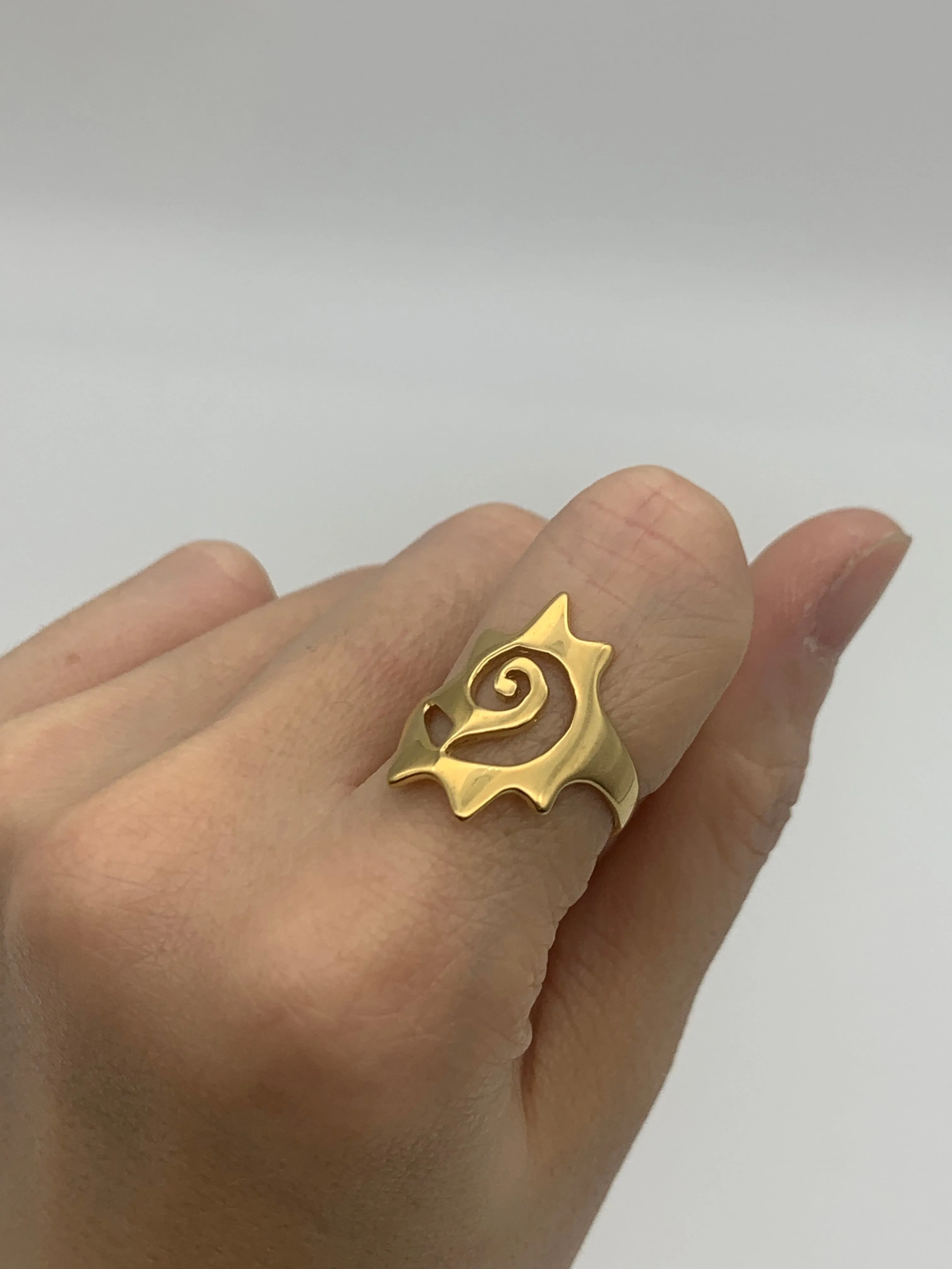 Gold Swirl Sun Ring - Large Sun Ring, Spiral Sun Ring