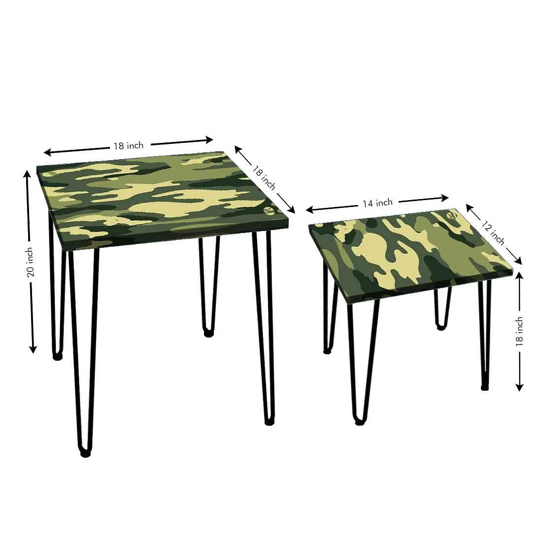 Hairpin Nesting Tables Set of 2 with Printed Top - Army Camouflage