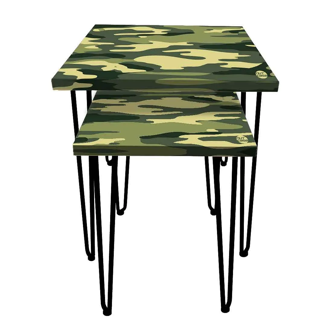 Hairpin Nesting Tables Set of 2 with Printed Top - Army Camouflage