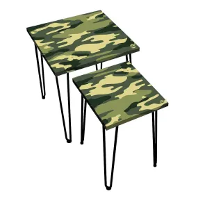 Hairpin Nesting Tables Set of 2 with Printed Top - Army Camouflage