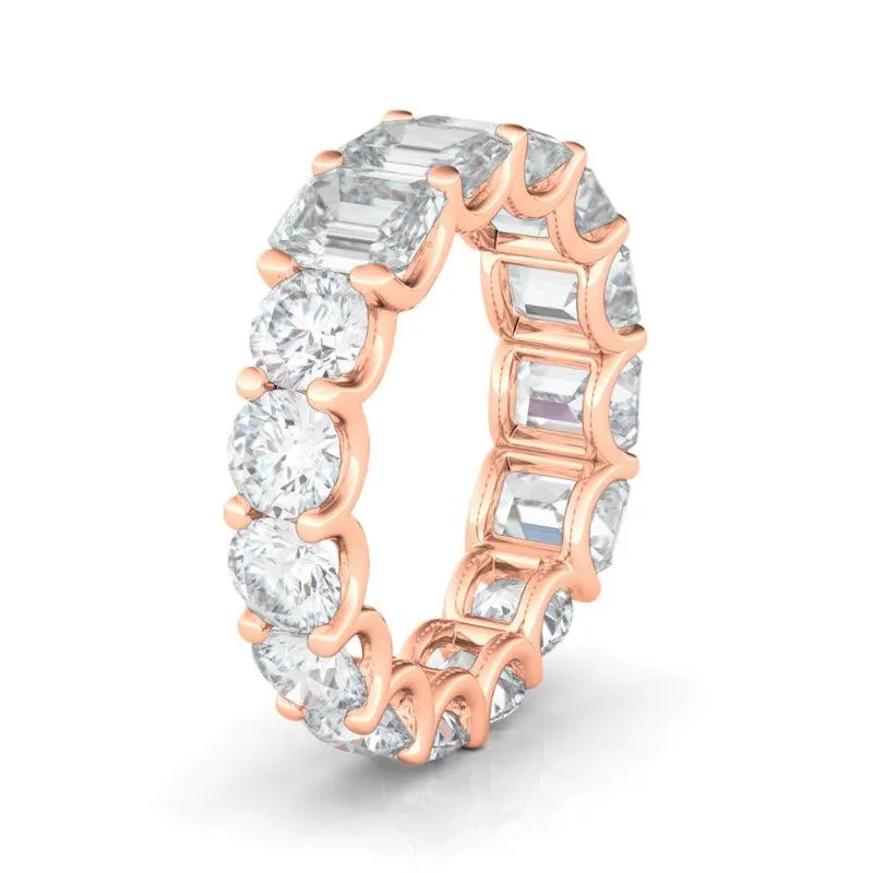 Half Emerald Half Round Diamond Eternity Band