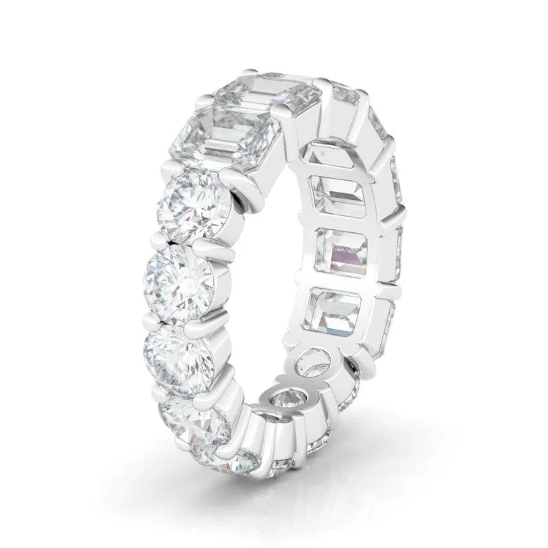 Half Emerald Half Round Diamond Eternity Band