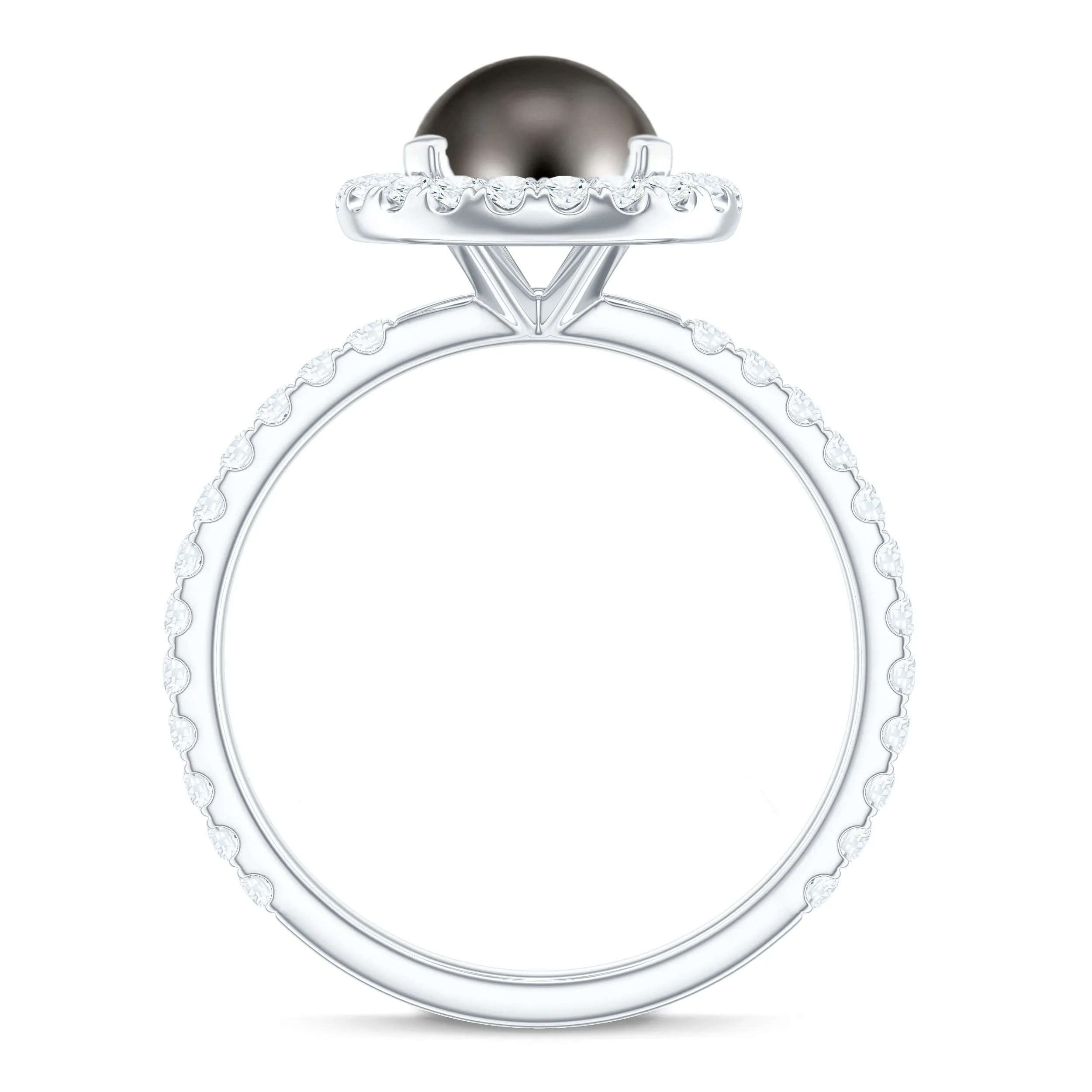 Halo Engagement Ring with Tahitian Pearl and Diamond
