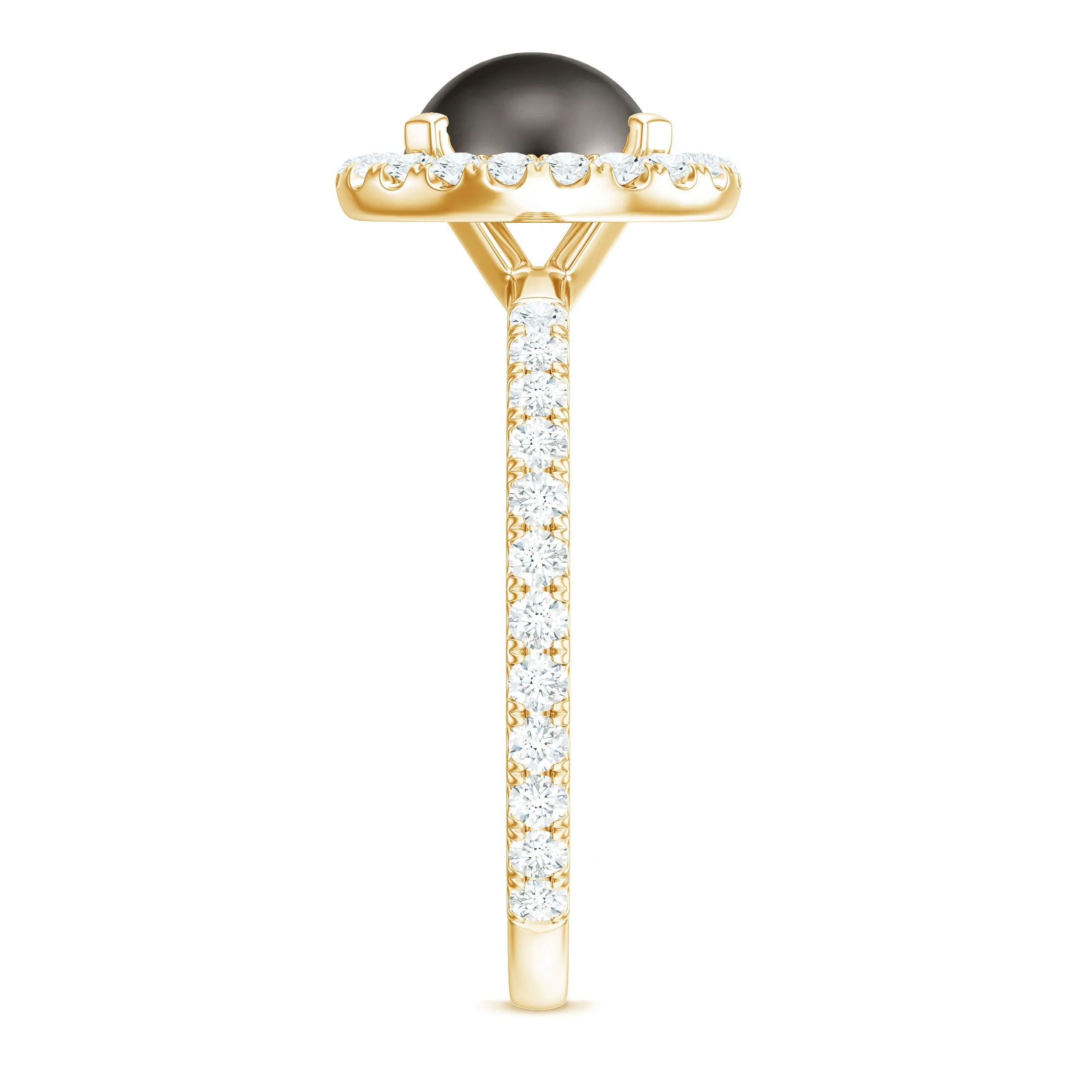 Halo Engagement Ring with Tahitian Pearl and Diamond
