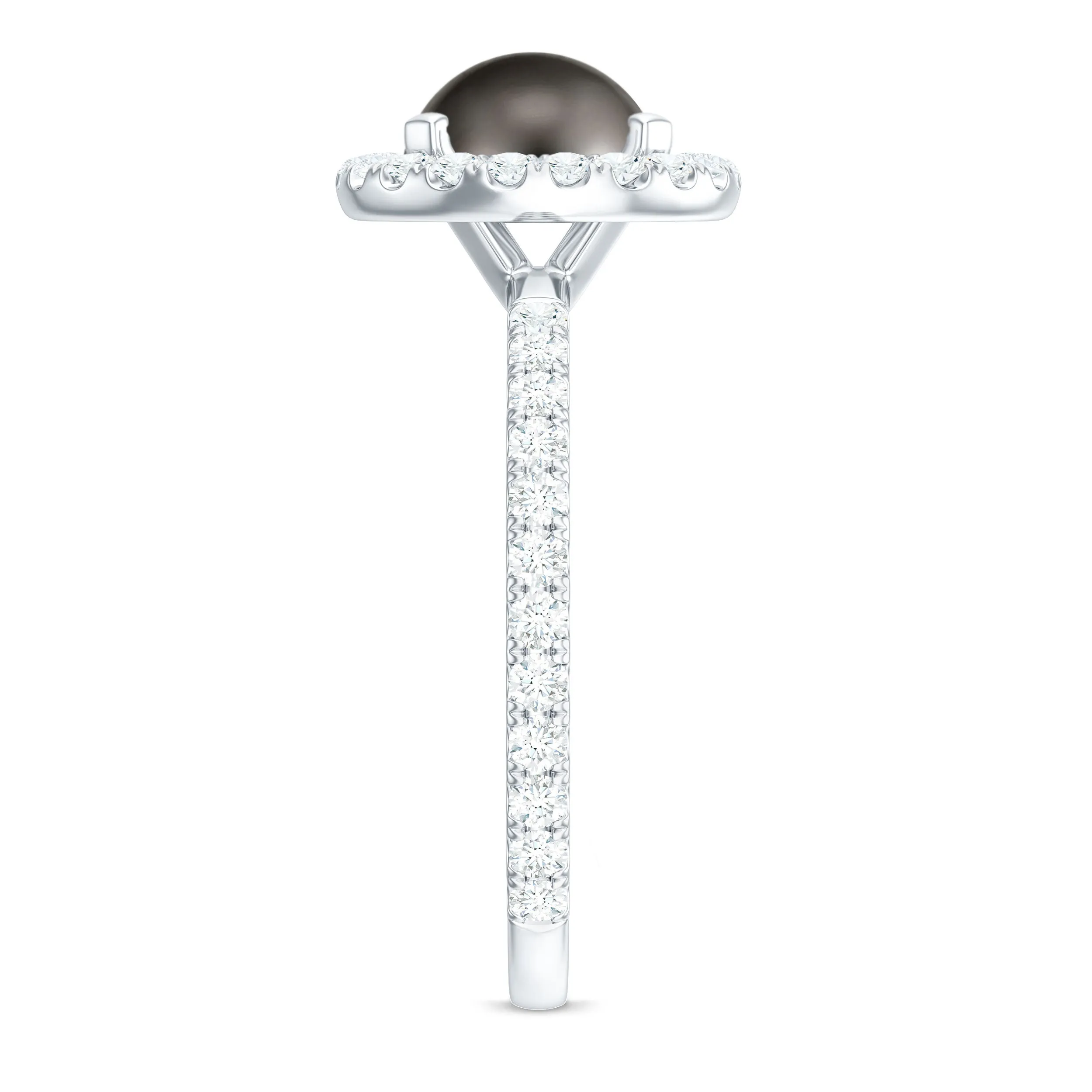 Halo Engagement Ring with Tahitian Pearl and Diamond
