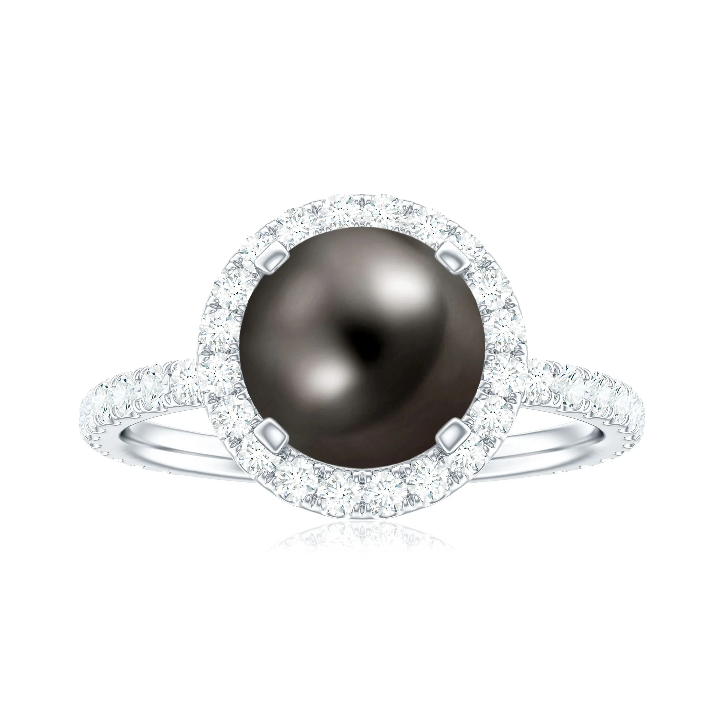 Halo Engagement Ring with Tahitian Pearl and Diamond