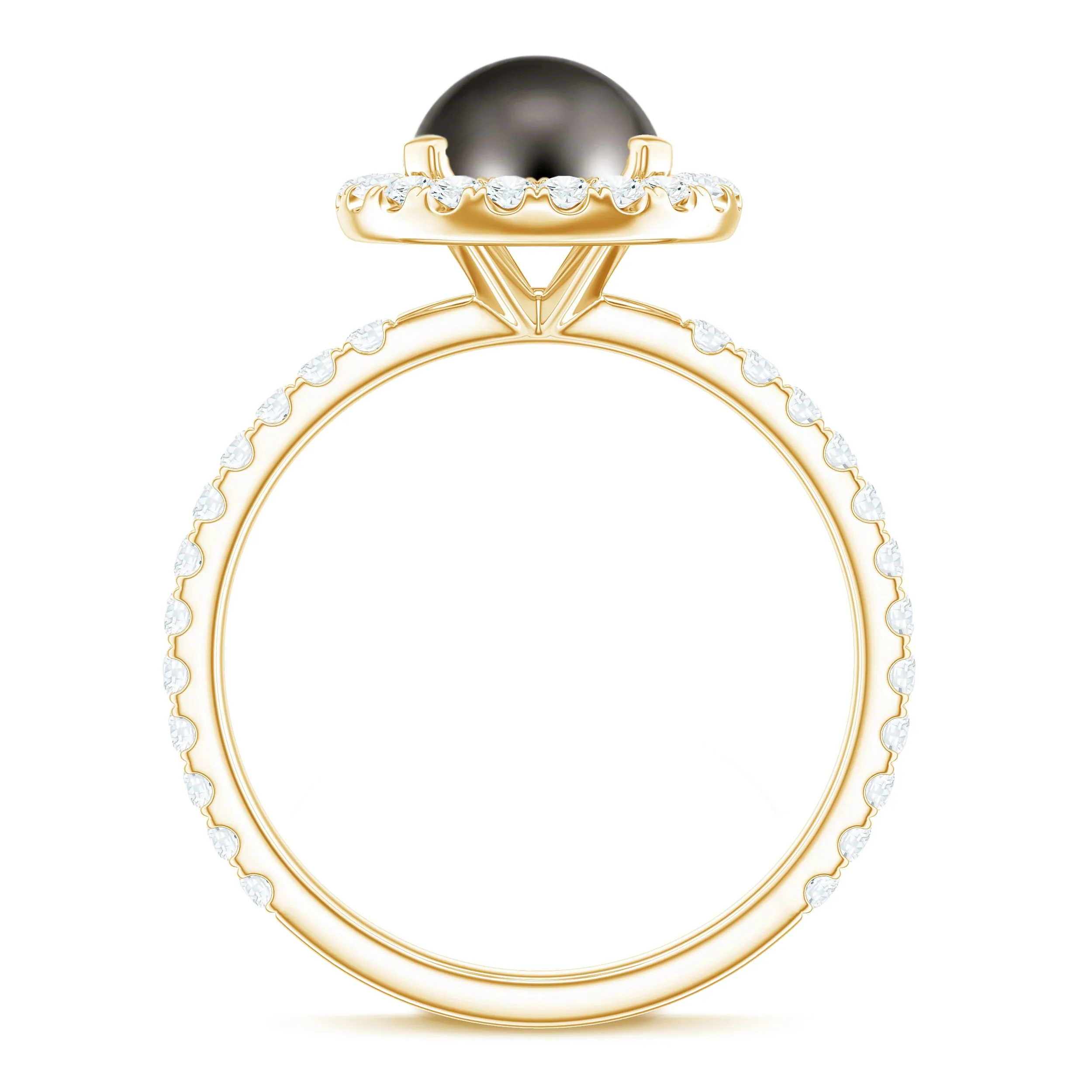 Halo Engagement Ring with Tahitian Pearl and Diamond