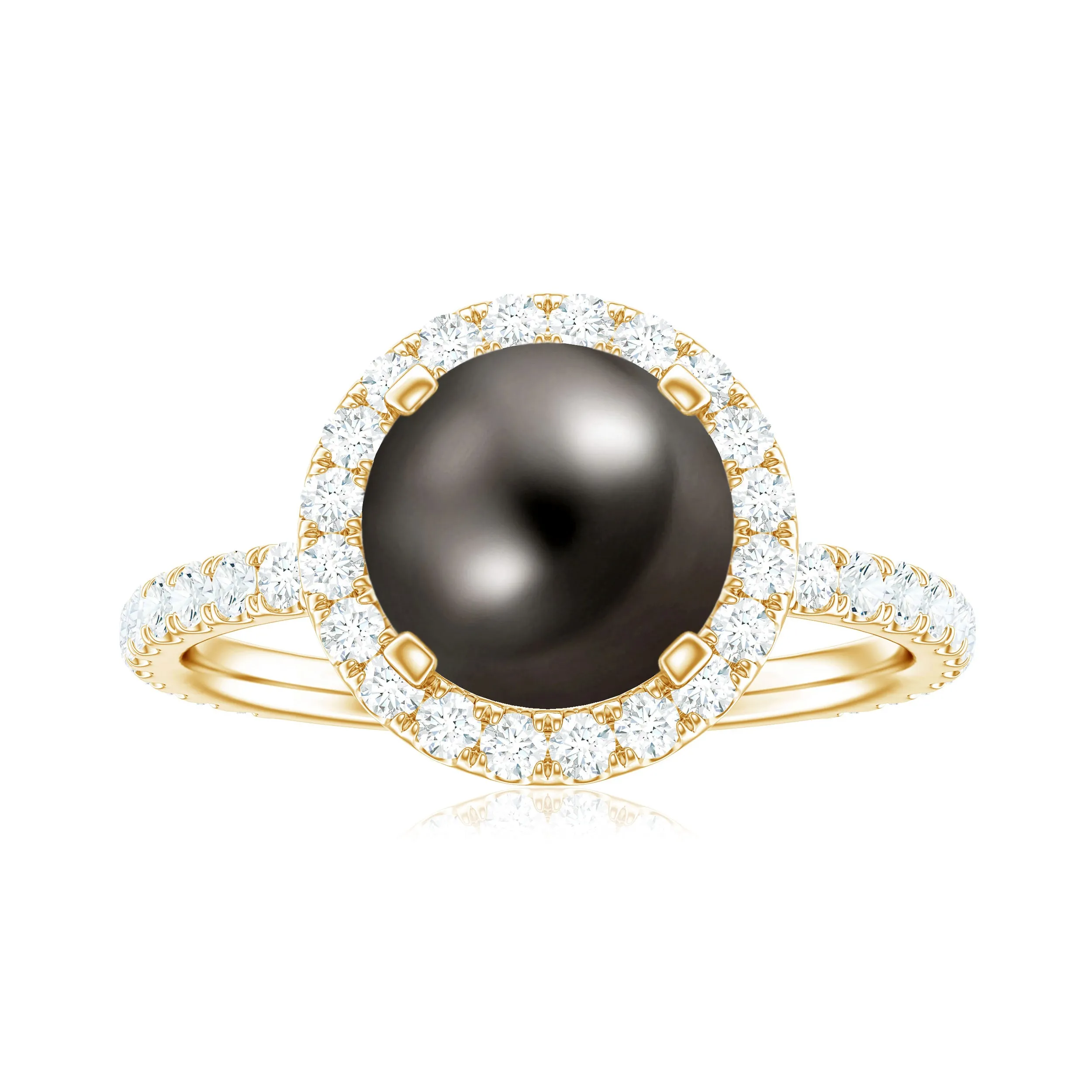 Halo Engagement Ring with Tahitian Pearl and Diamond