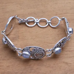 Handcrafted Rainbow Moonstone Link Bracelet from Bali - Shield of the Gods | NOVICA