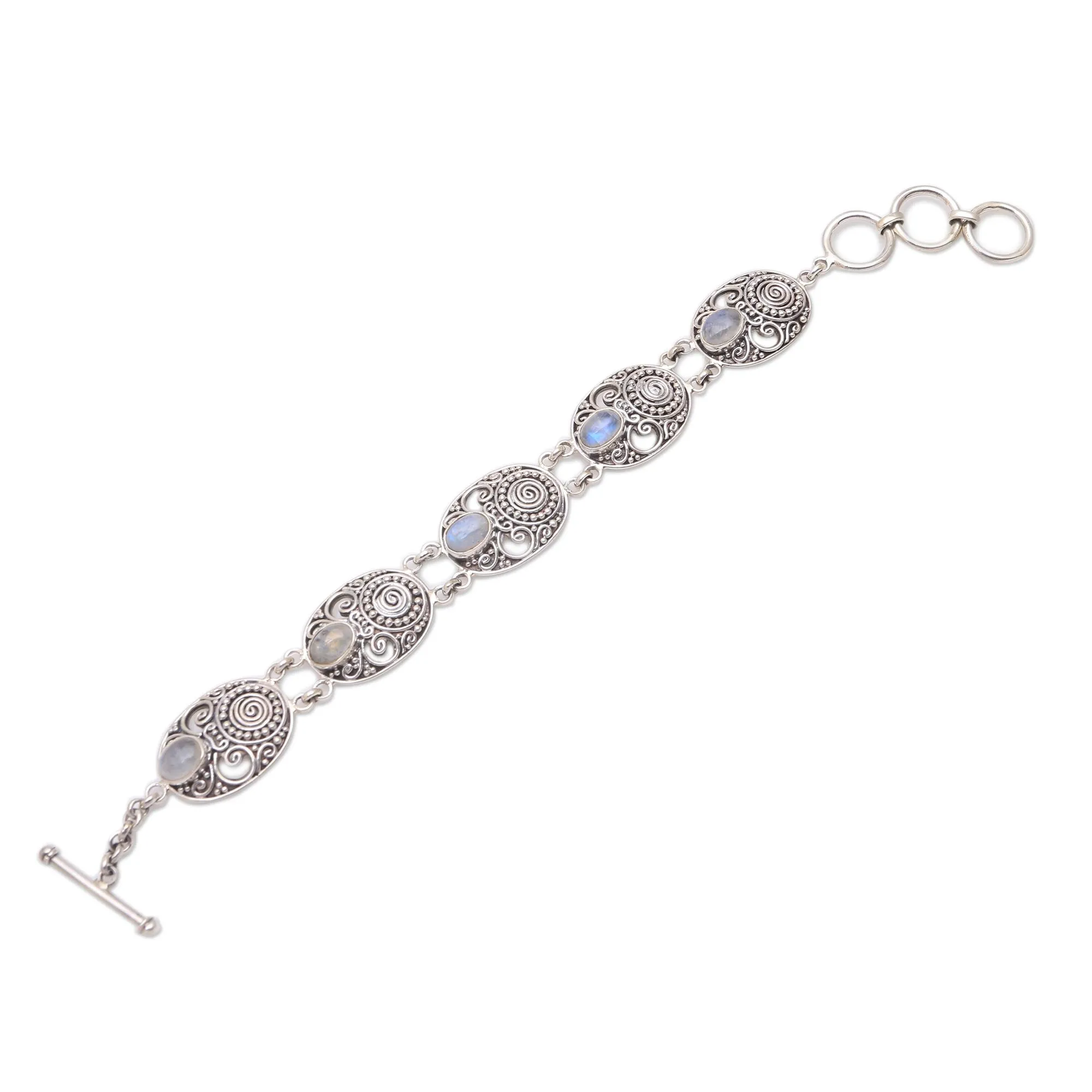 Handcrafted Rainbow Moonstone Link Bracelet from Bali - Shield of the Gods | NOVICA