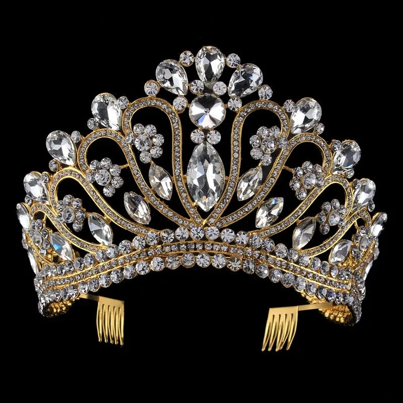 Her Royal Tiara-Rhinestone Headpiece with Comb for Wedding - Beauty Pageant Crown - Prom - Quinceanera