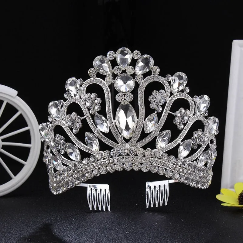 Her Royal Tiara-Rhinestone Headpiece with Comb for Wedding - Beauty Pageant Crown - Prom - Quinceanera