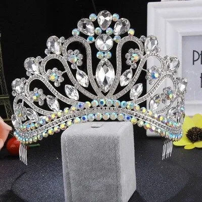 Her Royal Tiara-Rhinestone Headpiece with Comb for Wedding - Beauty Pageant Crown - Prom - Quinceanera