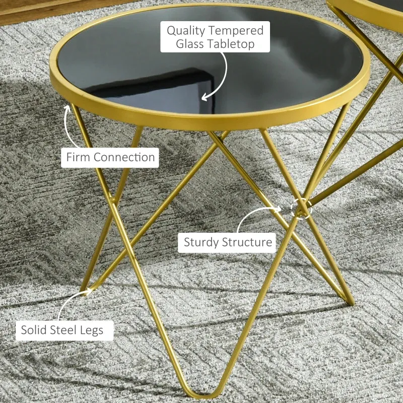 HOMCOM Glass Coffee Table 43x43x40cm - Black and Gold