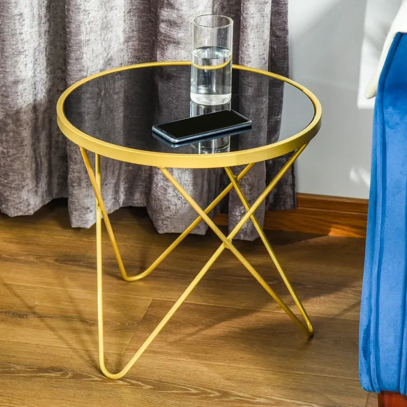 HOMCOM Glass Coffee Table 43x43x40cm - Black and Gold