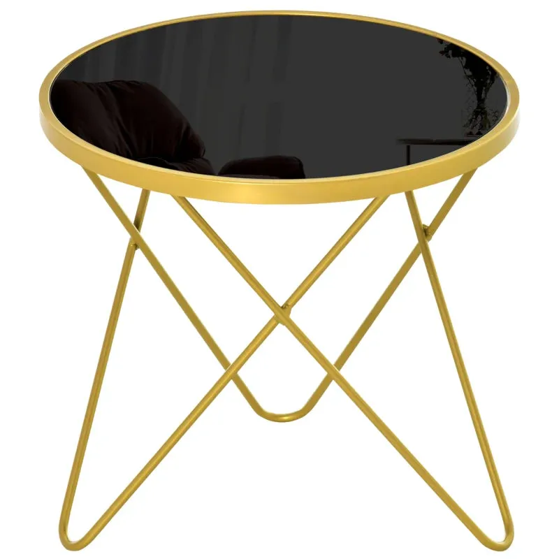 HOMCOM Glass Coffee Table 43x43x40cm - Black and Gold