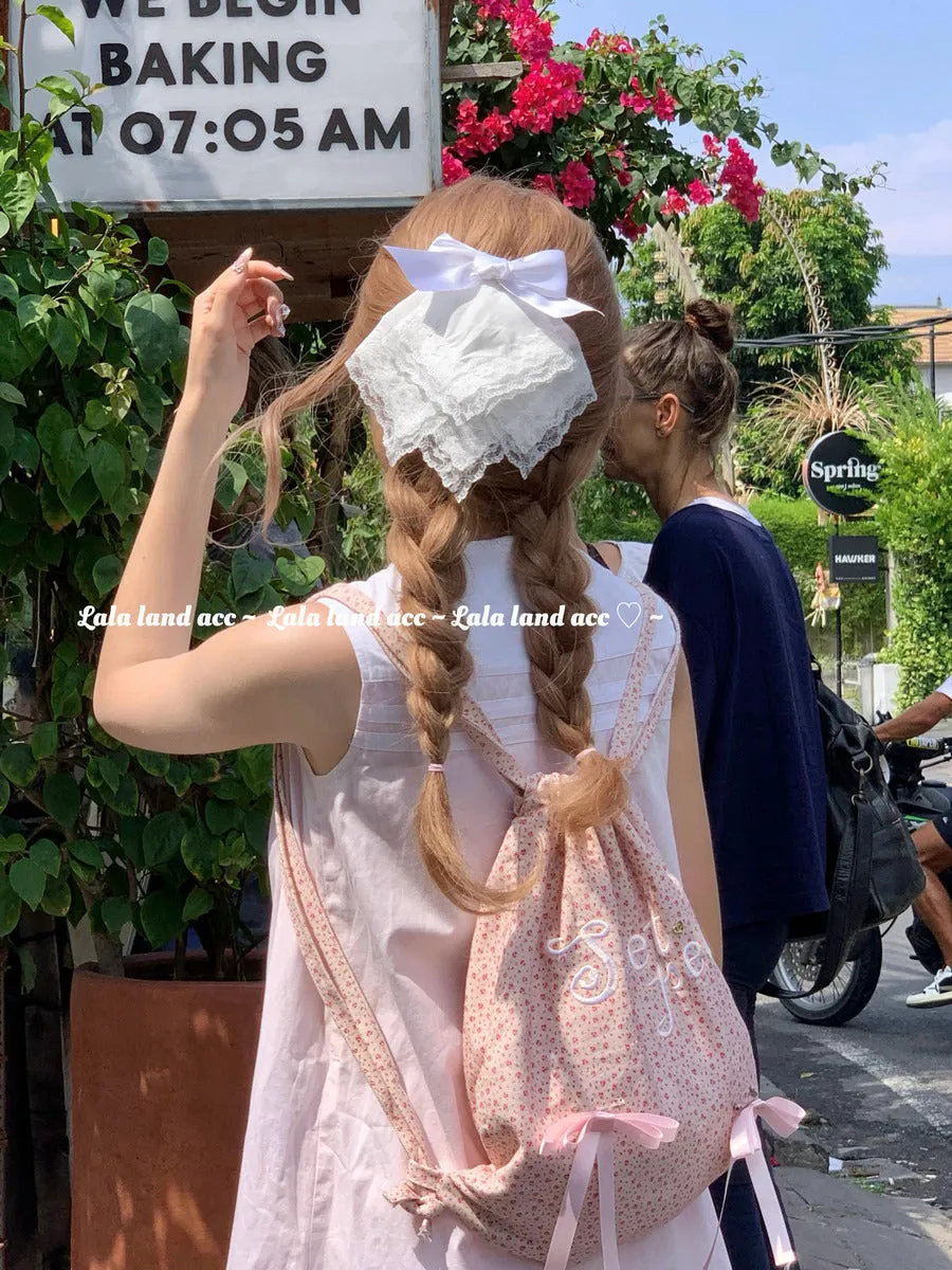 Homemade pure white lace layered bow triangle hairpin