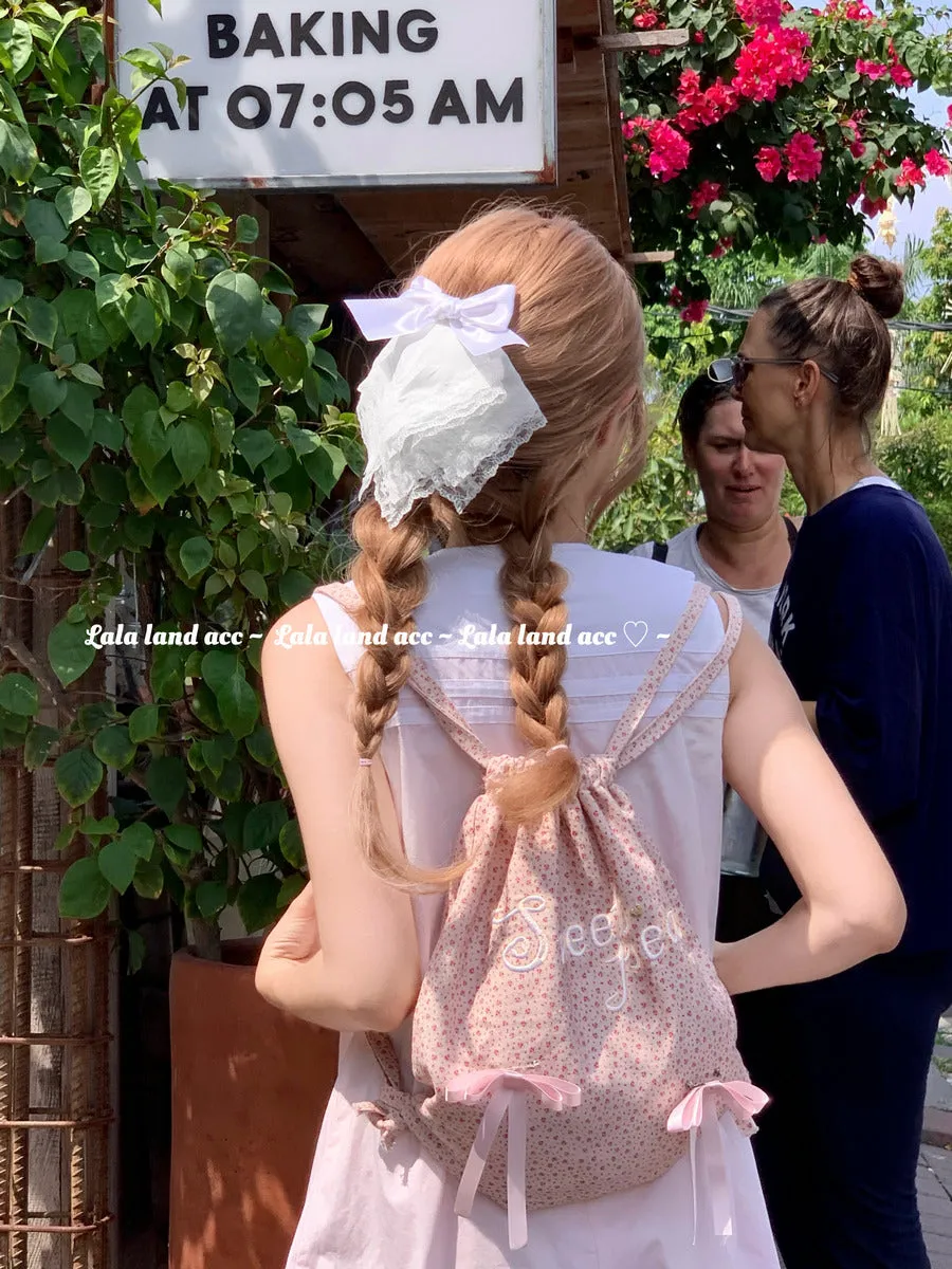 Homemade pure white lace layered bow triangle hairpin