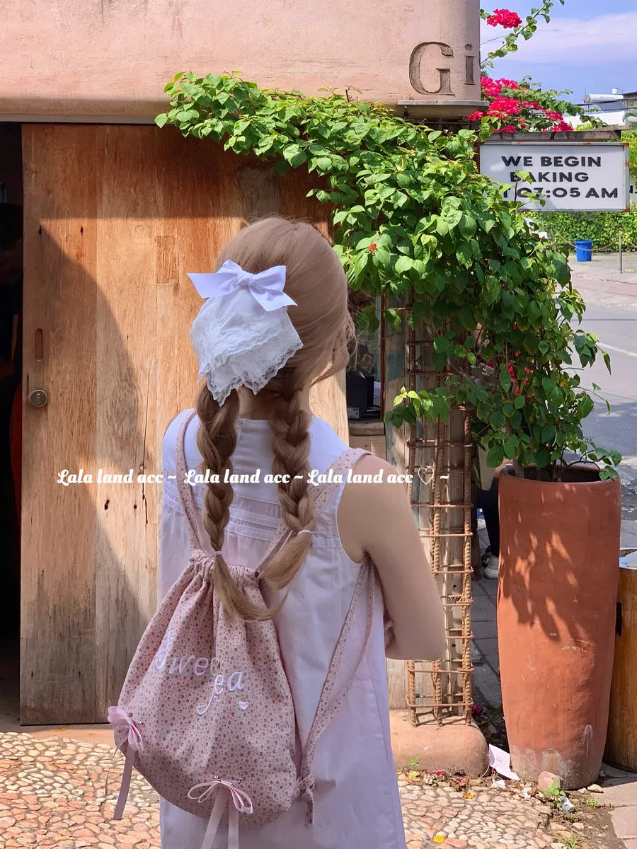 Homemade pure white lace layered bow triangle hairpin