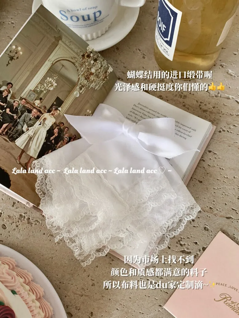Homemade pure white lace layered bow triangle hairpin