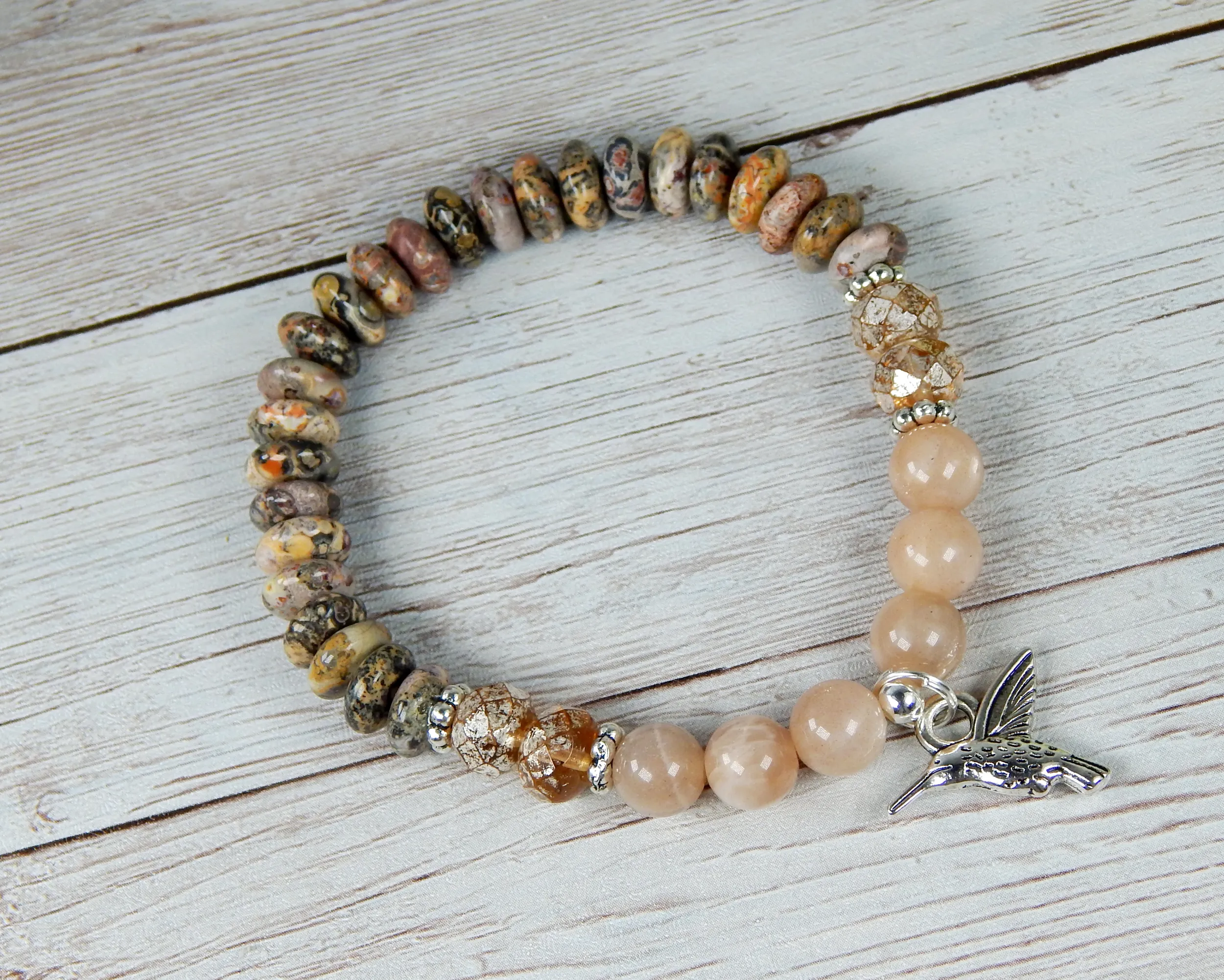 Hummingbird Bracelet - Sunstone And Jasper Beaded Jewelry